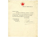 Canada Prime Minister ROBERT BORDEN Signed Letter on Future PM Bennett’s Arrival