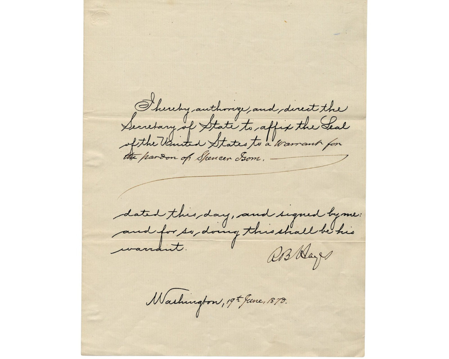 President Rutherford B. Hayes Unique Signed Pardon PSA AUto