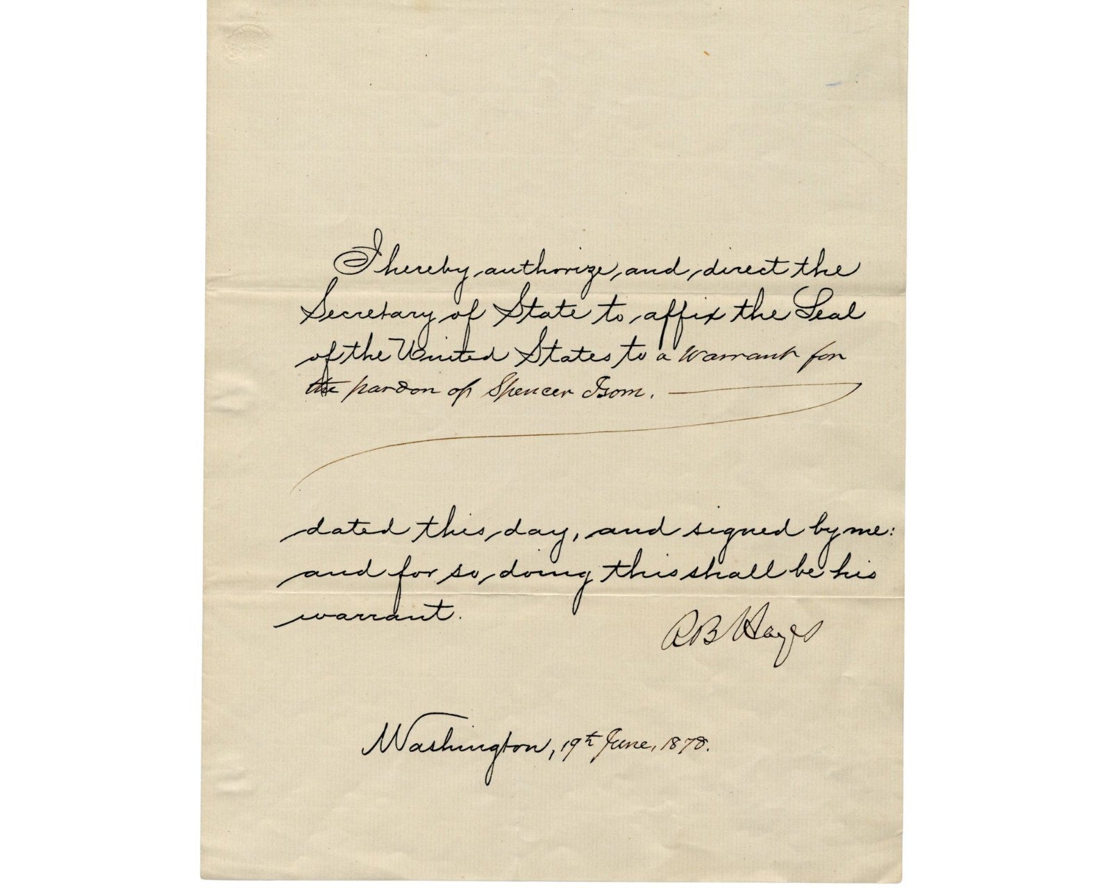 President Rutherford B. Hayes Unique Signed Pardon PSA AUto