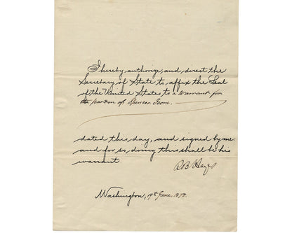 President Rutherford B. Hayes Unique Signed Pardon PSA AUto