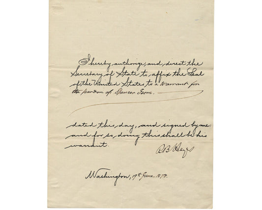 President Rutherford B. Hayes Unique Signed Pardon PSA AUto