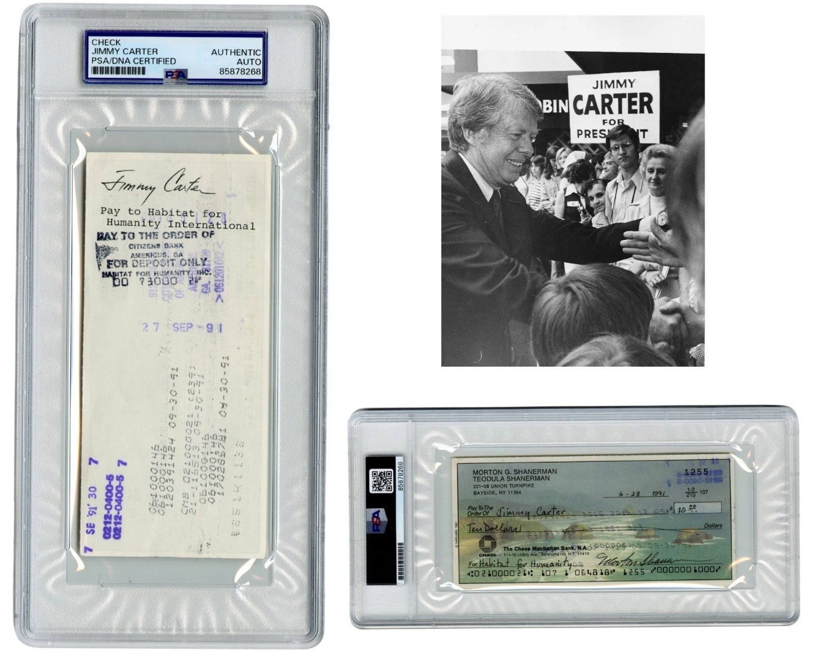 President Jimmy Carter Signed Habitat for Humanity Check - Unique! PSA Auto