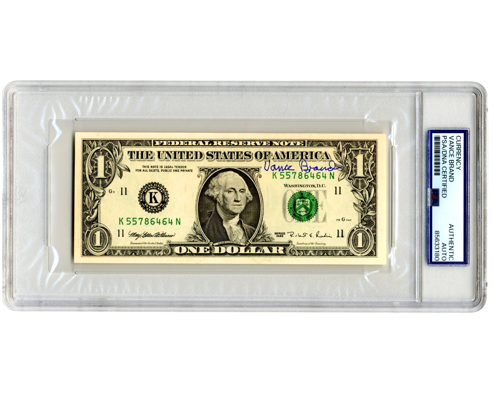 Apollo-Soyuz Astronaut Vance Brand Signed Currency $1 Dollar Bill PSA Auto