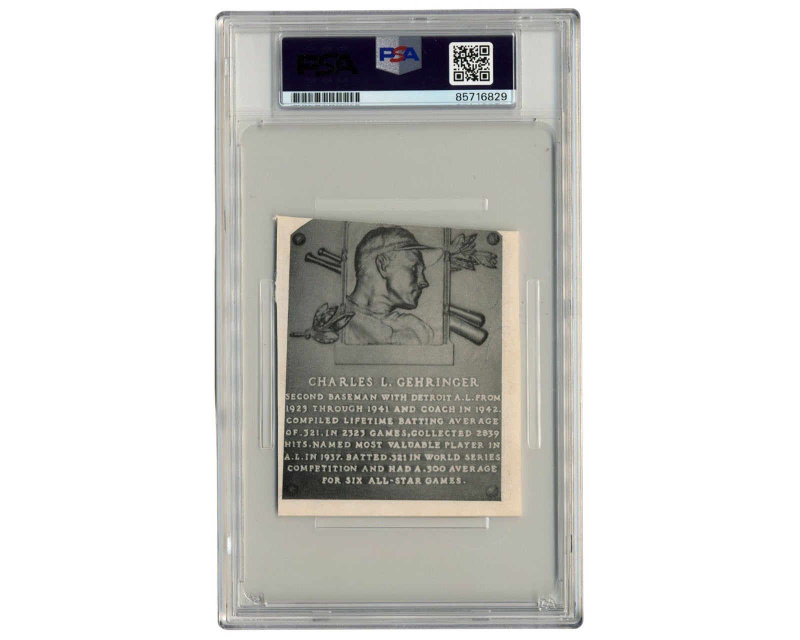 Gabby Harnett Signed HOF Plaque Cut PSA Auto