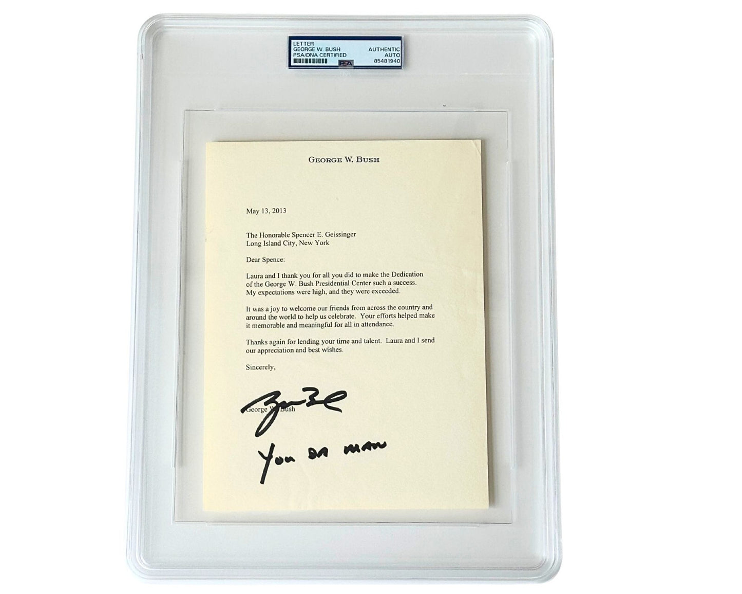 President George W. Bush Rare Signed Letter w/ "You Da Man" Inscription! PSA