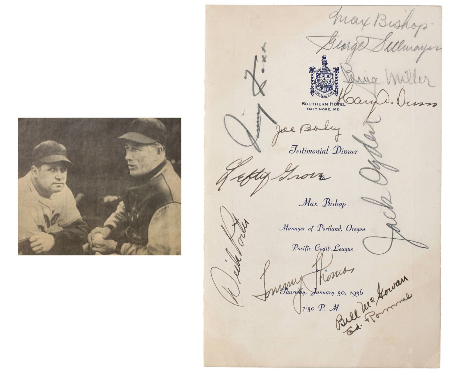Jimmie Foxx, Lefty Grove, McGowan & 9 More Signed "Max Bishop" Program BAS Auto