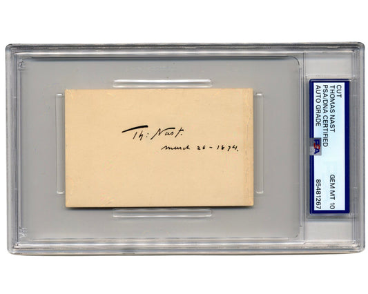 THOMAS NAST Signed Cut PSA Gem Mint 10 - Dem. Donkey and Rep. Elephant Creator!
