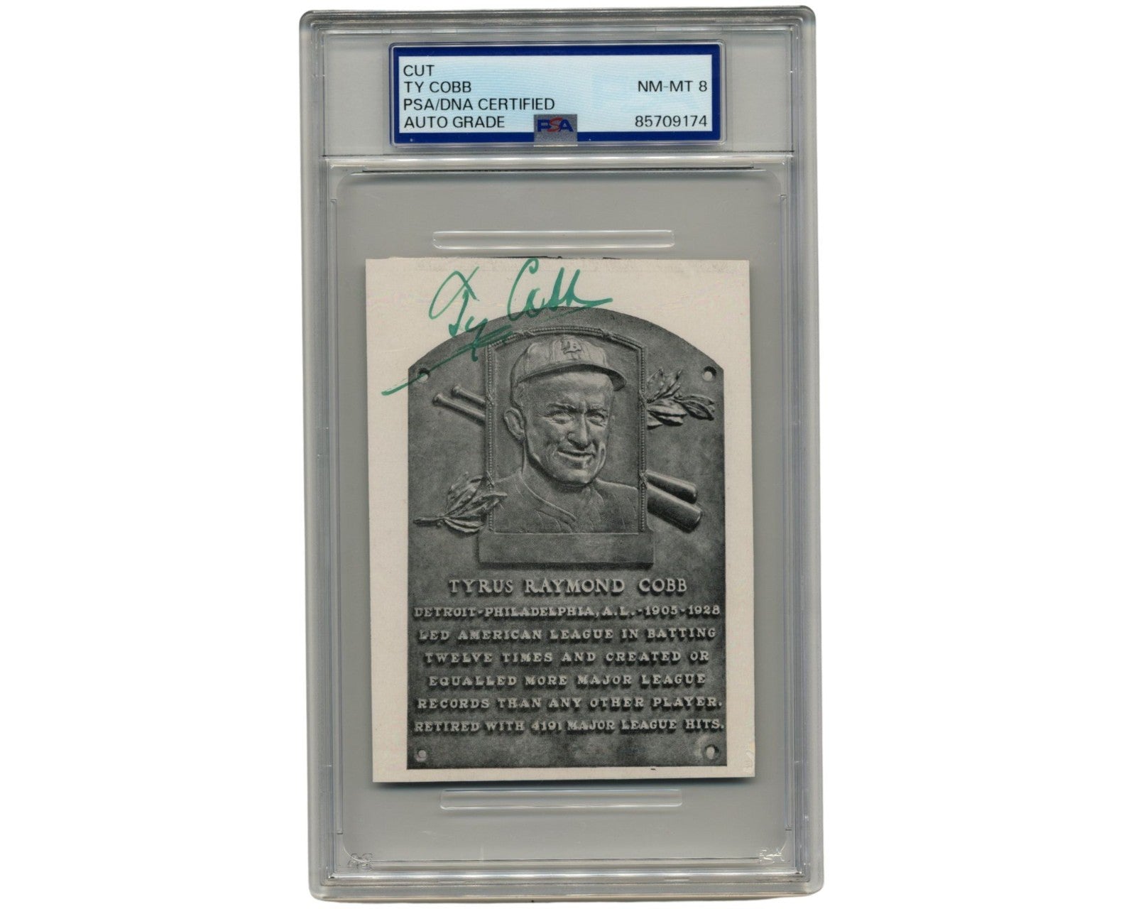 Detroit Tigers Icon Ty Cobb Signed Cut "HOF Plaque" PSA 8 Auto