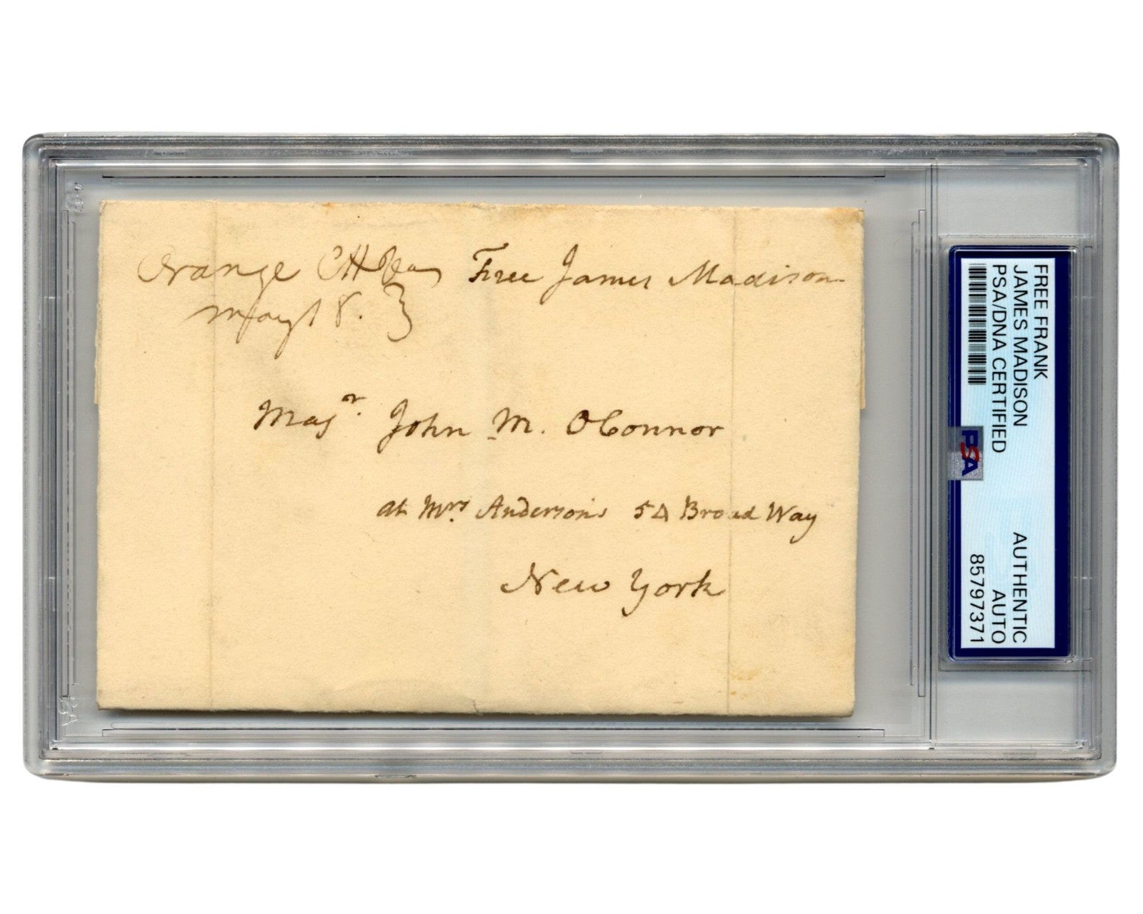 President James Madison Beautiful Free Frank to "Science of War" Writer PSA Auto