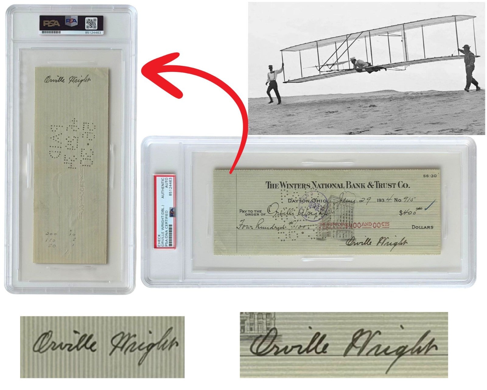 Aviator Orville Wright 2x Signed Check PSA Auto - Rare When Signed Twice!
