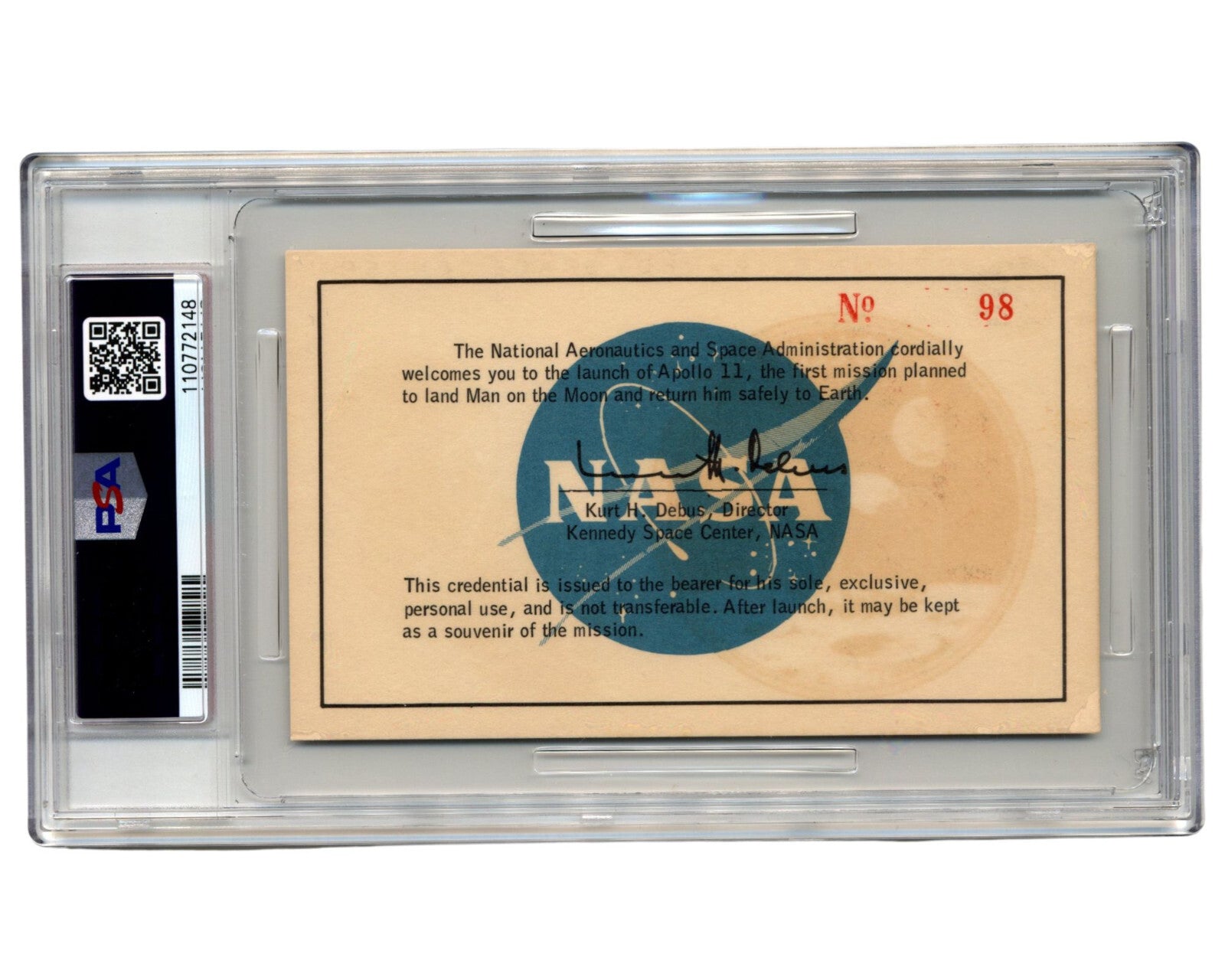 1969 APOLLO 11 Launch Pass / Ticket For NASA Mission to the Moon PSA 6