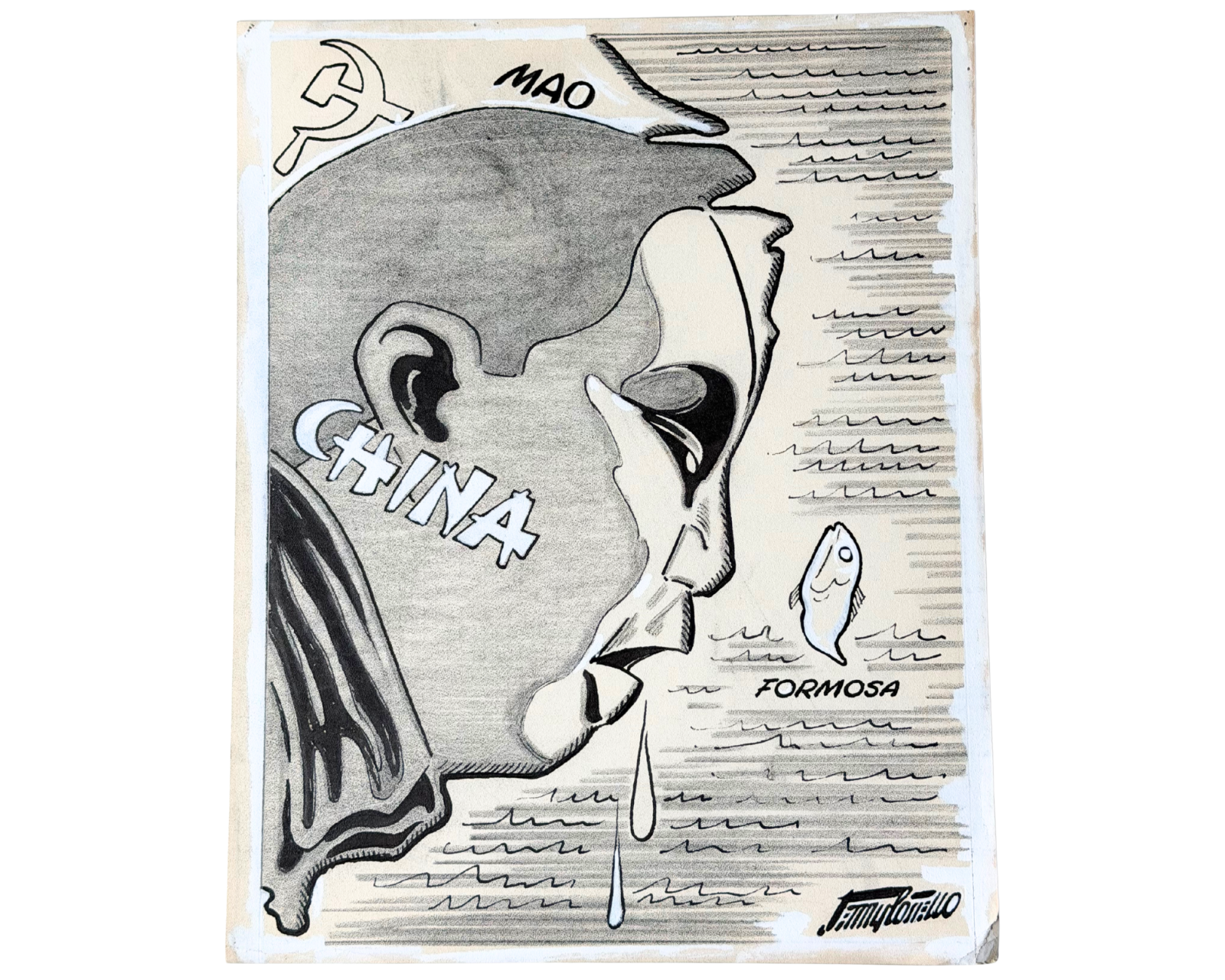 Disney Artist Jerry Costello Mao Zedong Cold War Original Political Drawing