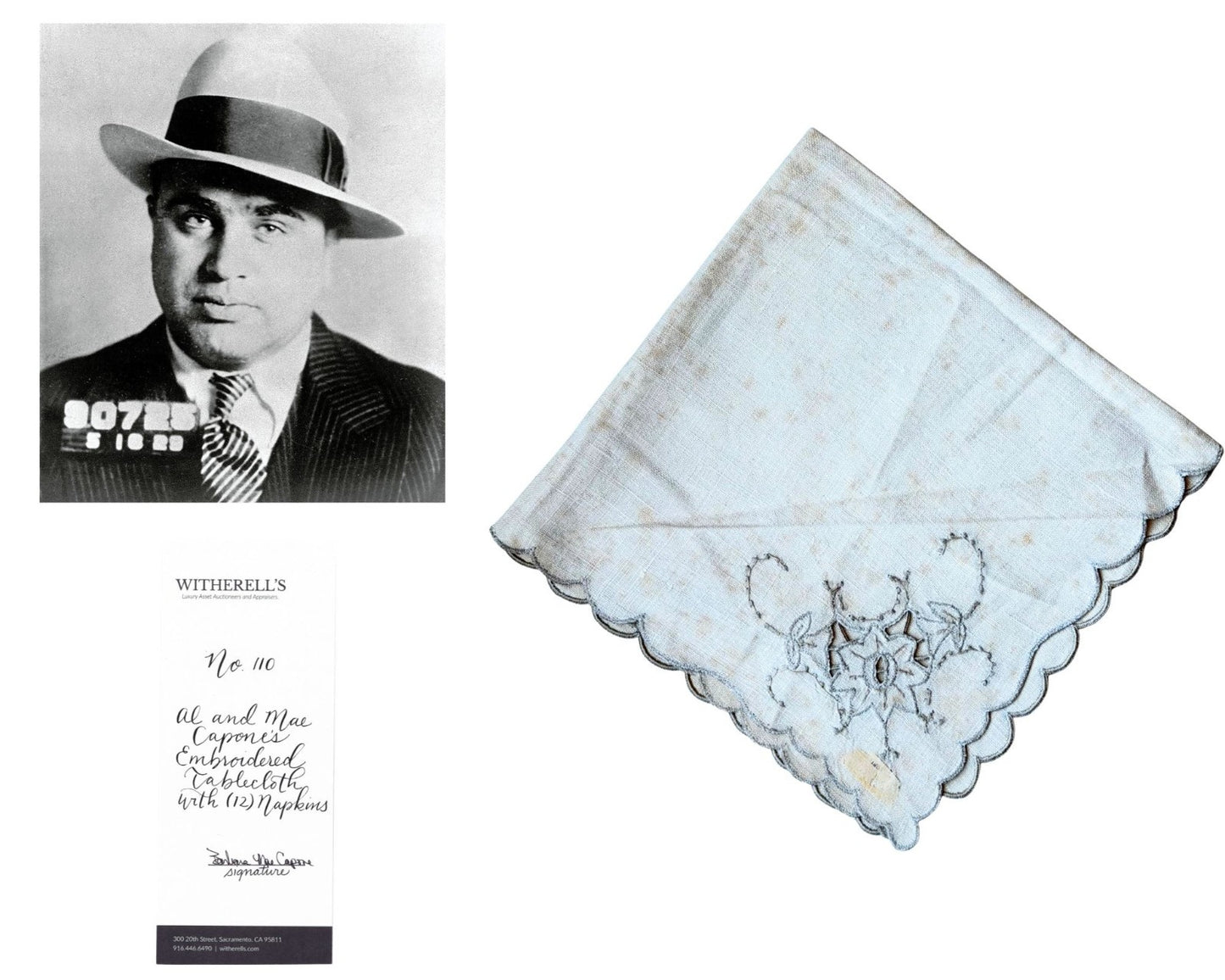 Al Capone’s Personally Owned Napkin Ex. Capone Estate, As Seen on Netflix!