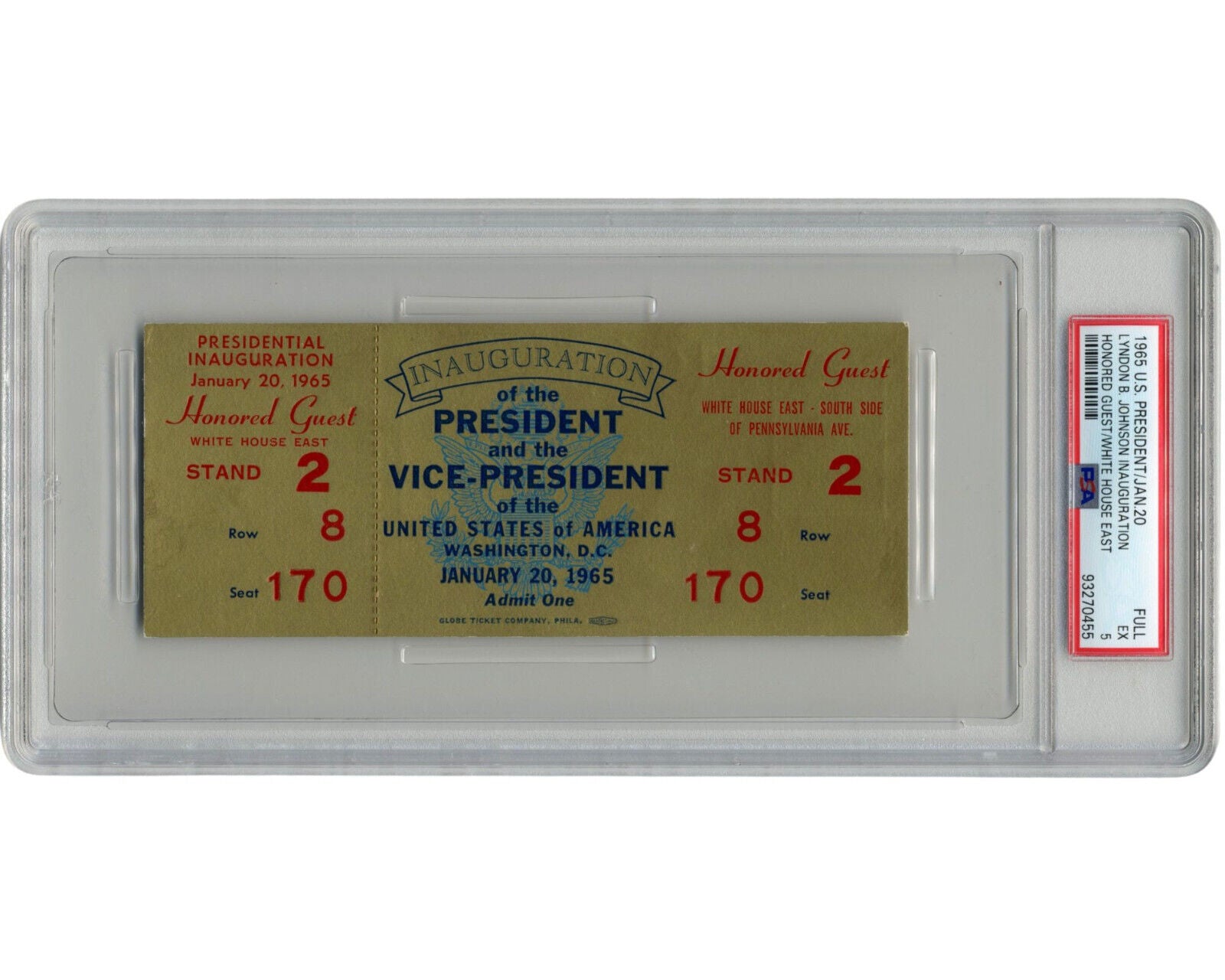 1965 President Lyndon Johnson Inauguration Gold Ticket PSA 5 Honored Guest POP 4