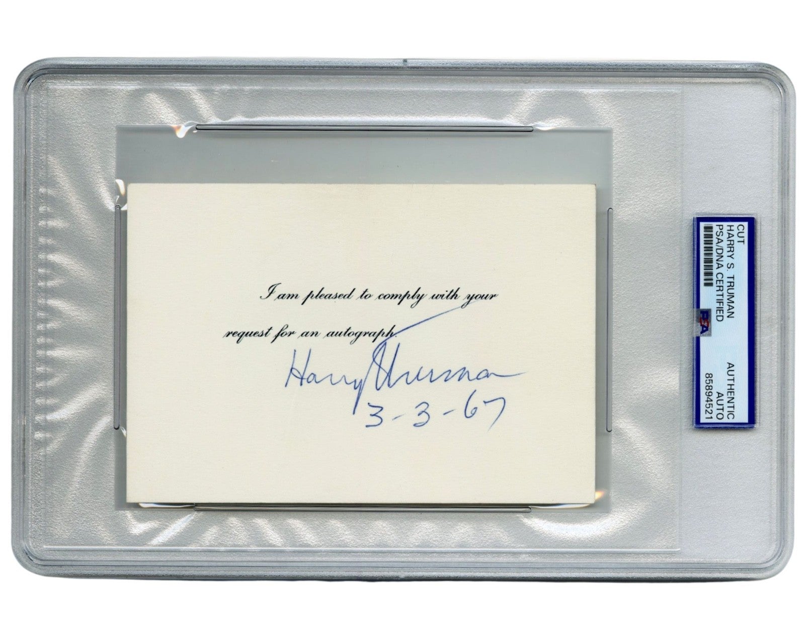 President Harry Truman Complies with Autograph Request! Bold Auto PSA
