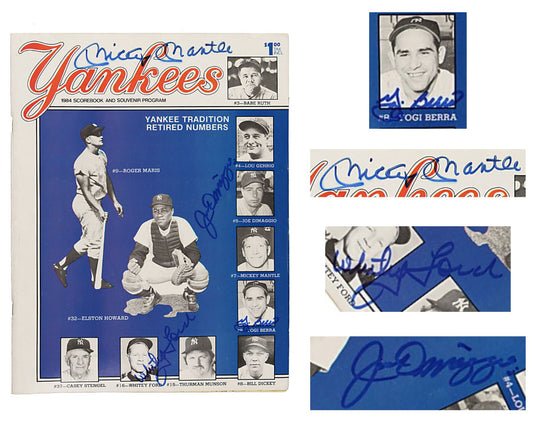 Mickey Mantle, Yogi Berra, Joe DiMaggio & Whitey Ford Signed Yankees Program JSA