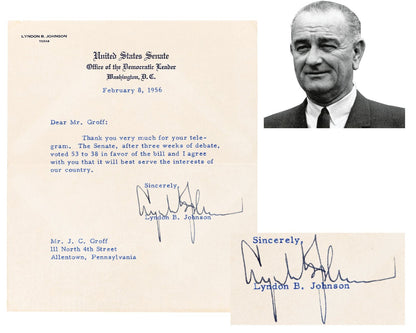 President Lyndon B. Johnson Signed Letter on Natural Gas Deregulation Bill JSA