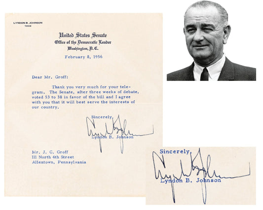 President Lyndon B. Johnson Signed Letter on Natural Gas Deregulation Bill JSA