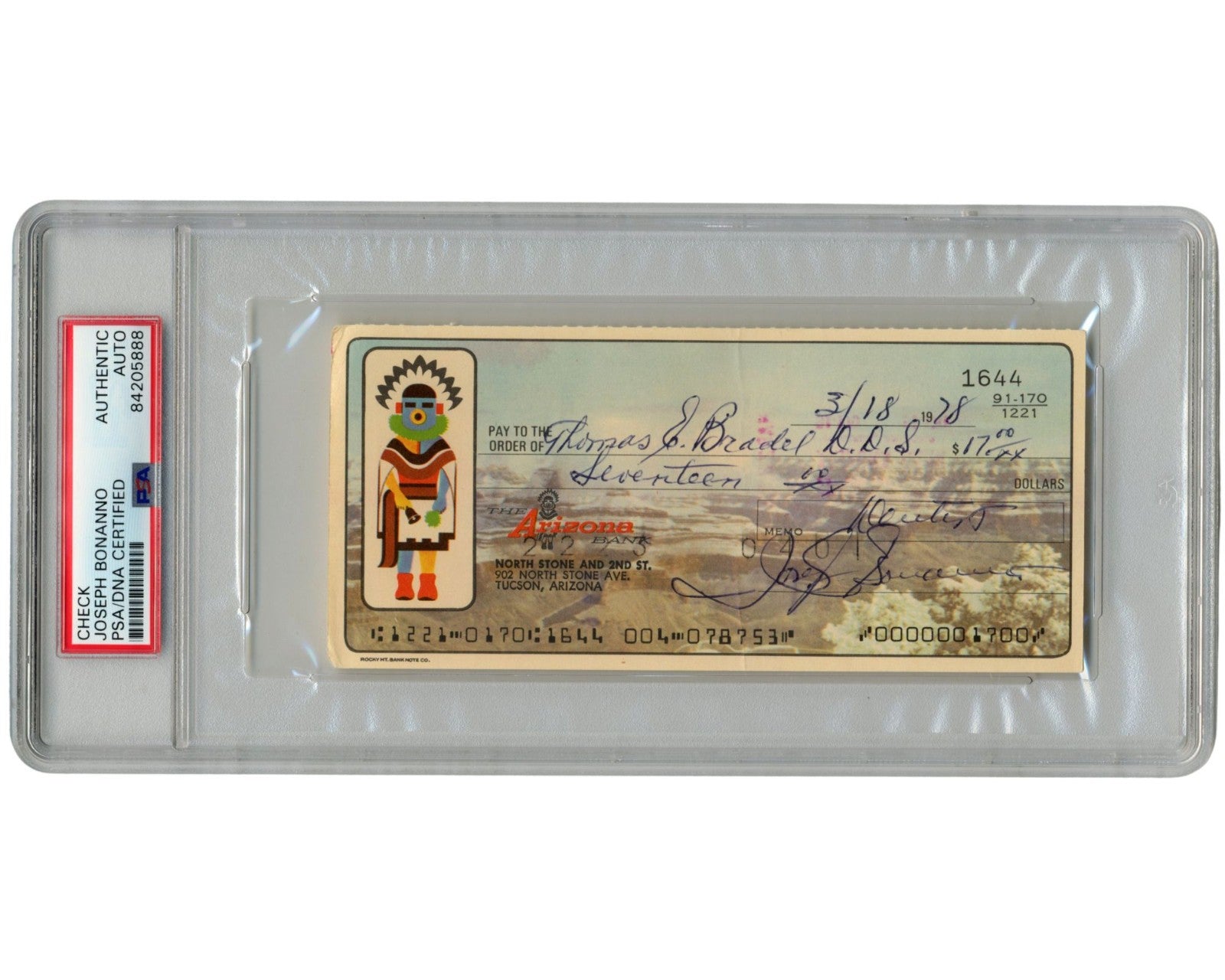 Mobster Joseph Bonanno Signed Check Paying for his Dentist! PSA Mafia Auto