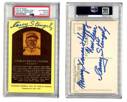 Casey Stengel Twice Signed HOF Post Card PSA Auto "Merry Xmas Happy New Year!"
