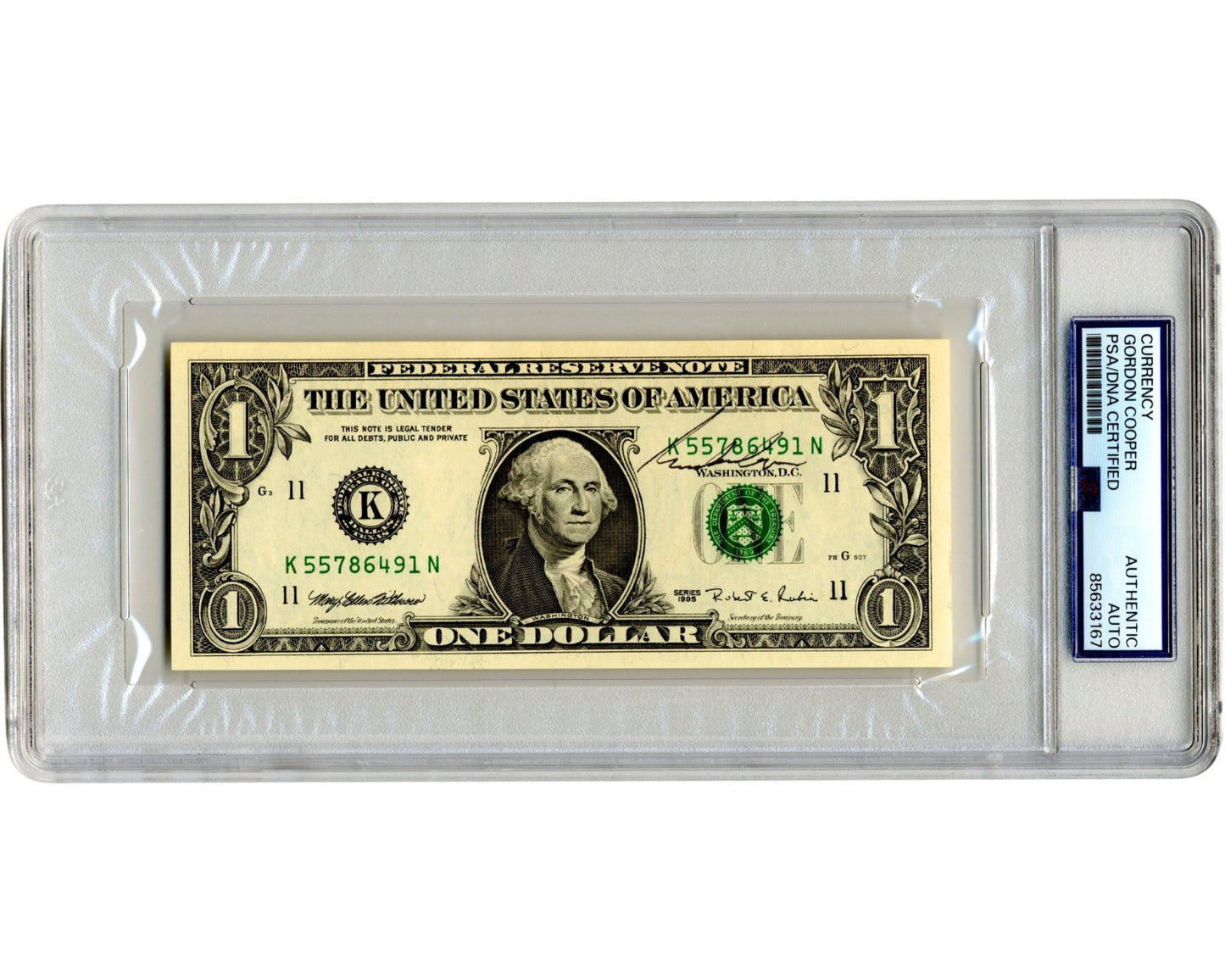 Mercury 7 Astronaut Gordon Cooper Signed Currency $1 Dollar Bill PSA Auto