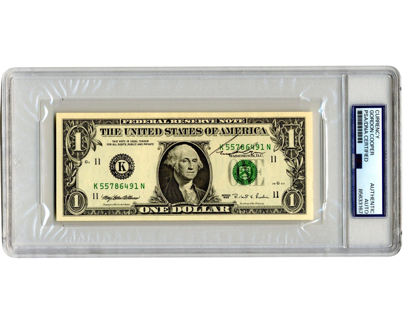 Mercury 7 Astronaut Gordon Cooper Signed Currency $1 Dollar Bill PSA Auto