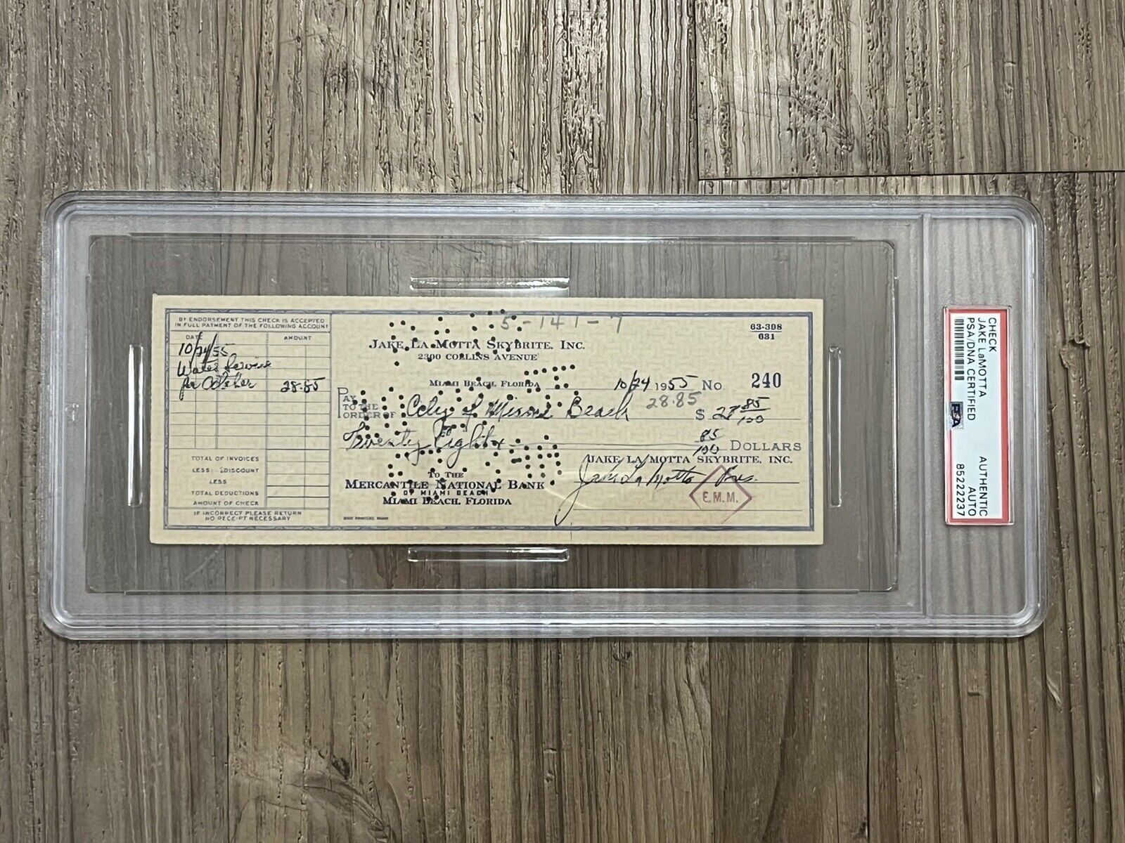 Jake LaMotta Signed Autograph Personal Check Boxing Legend PSA/DNA RAGING BULL