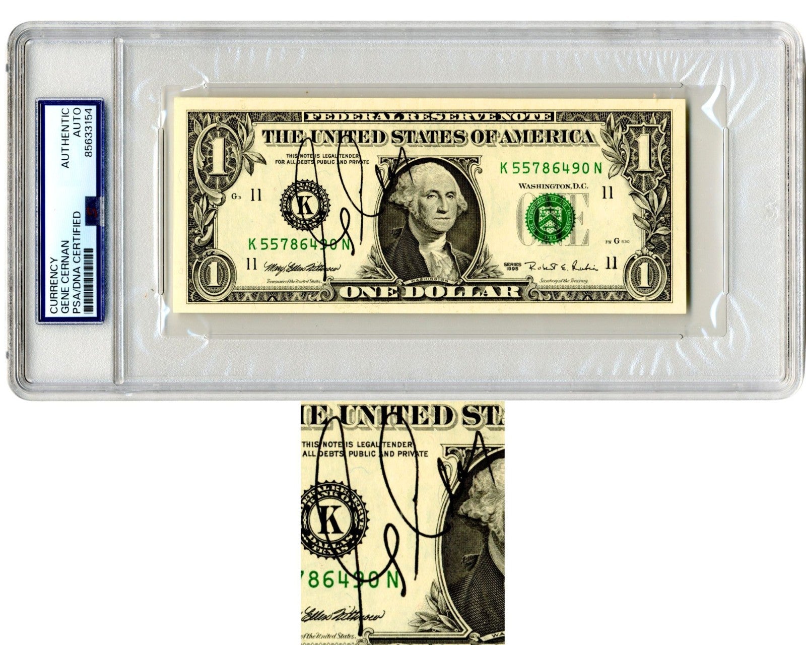 Apollo's Last Moonwalker Gene Cernan Signed Currency $1 Dollar Bill PSA Auto