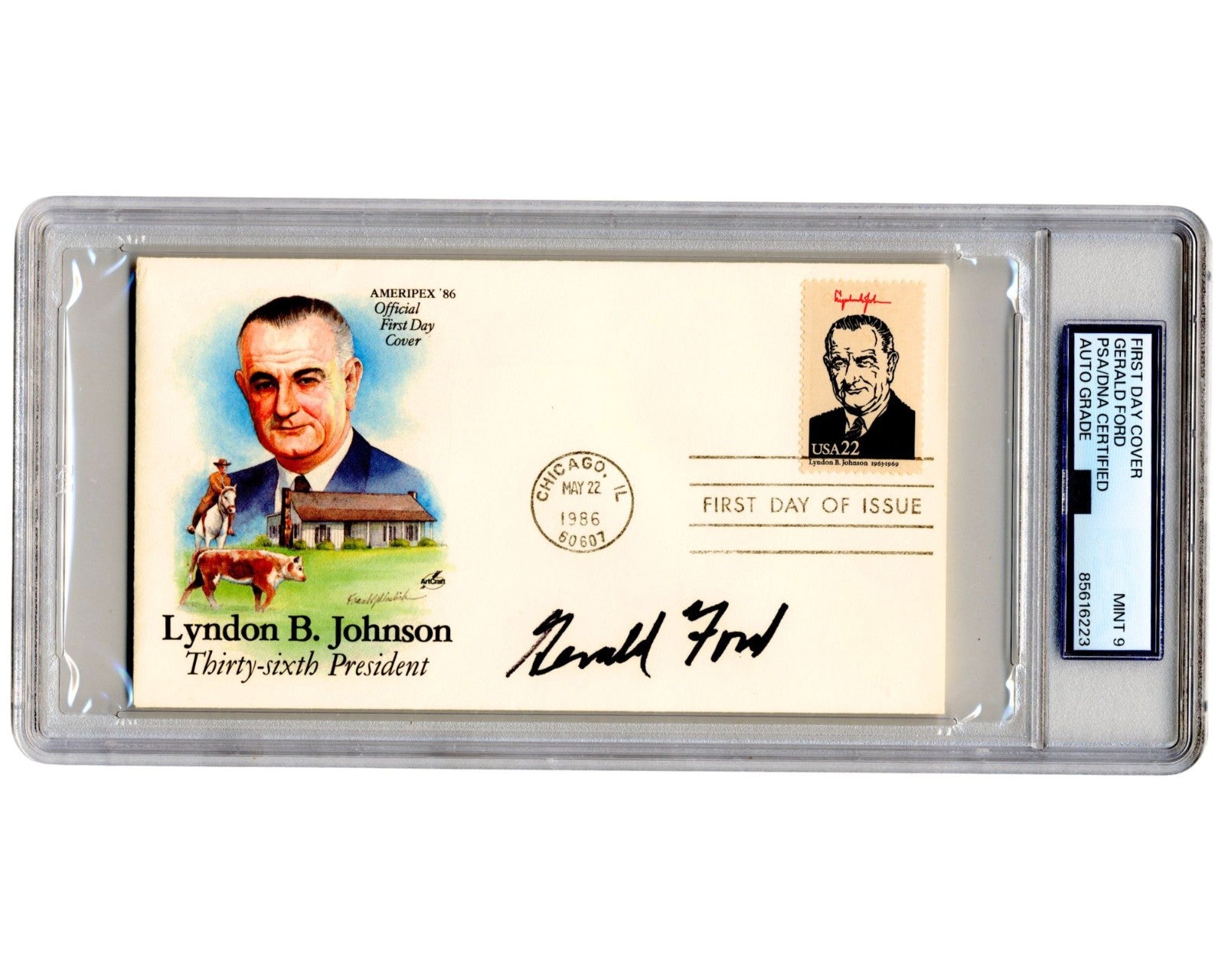 President Gerald Ford Signed LBJ First Day Cover - Unique! PSA Mint 9 Auto