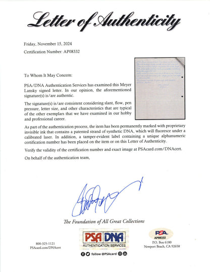 Meyer Lansky Signed Letter "Police Protection From Crim. Mob. F* Burg" PSA Mob!