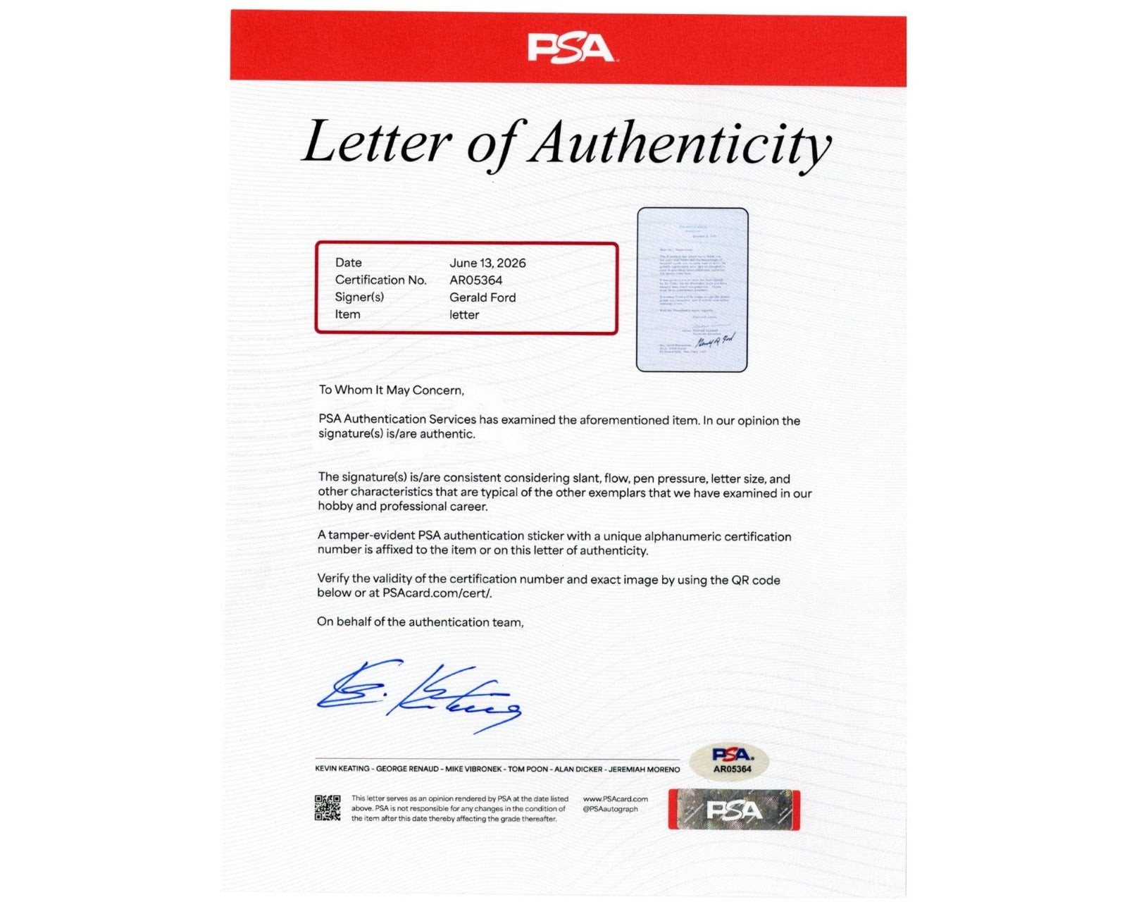 President Gerald Ford Signed W.H. Letter on Baseball Cards & Ty Cobb Auto! PSA