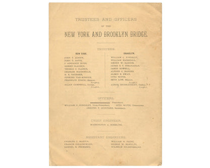 Brooklyn Bridge Opening Ceremonies Program - Rare Relic from the Opening!