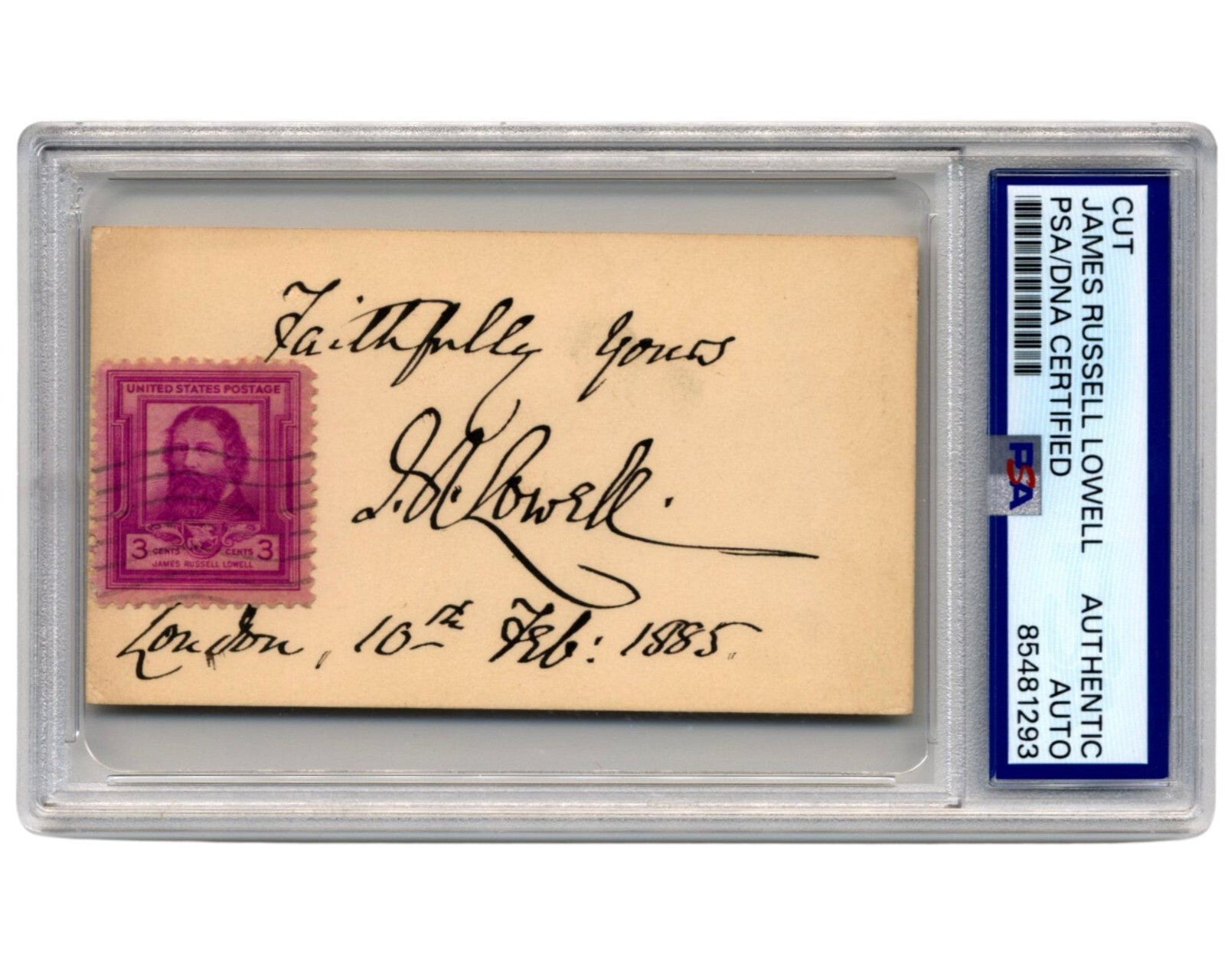 Fireside Poet & UK Diplomat James Russell Lowell Bold Signed Cut PSA Auto
