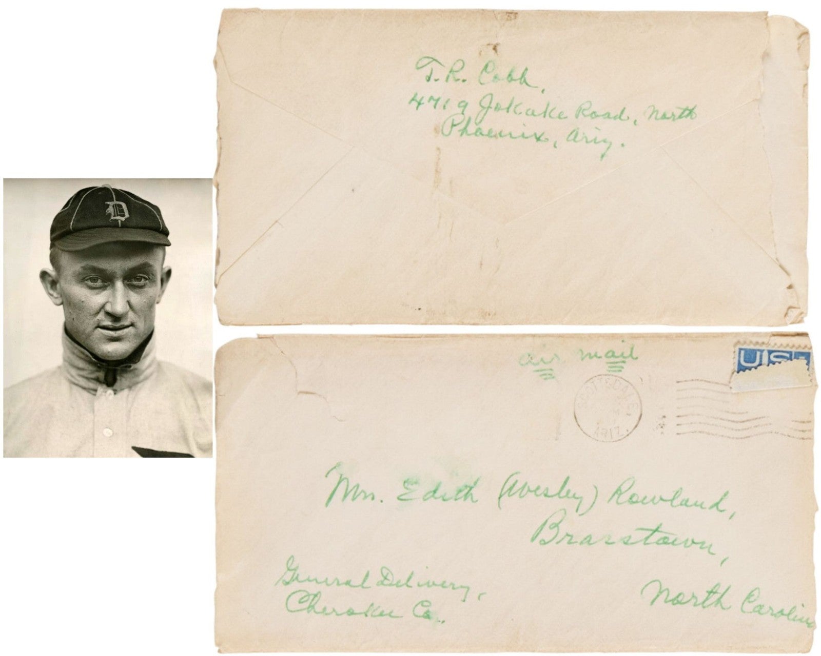 Ty Cobb Signed Envelope Addressed to North Carolina PSA & BAS (Beckett) Auto