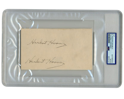 President Herbert Hoover Unique Twice Signed Cut Autograph PSA Auto