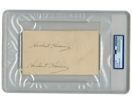 President Herbert Hoover Unique Twice Signed Cut Autograph PSA Auto
