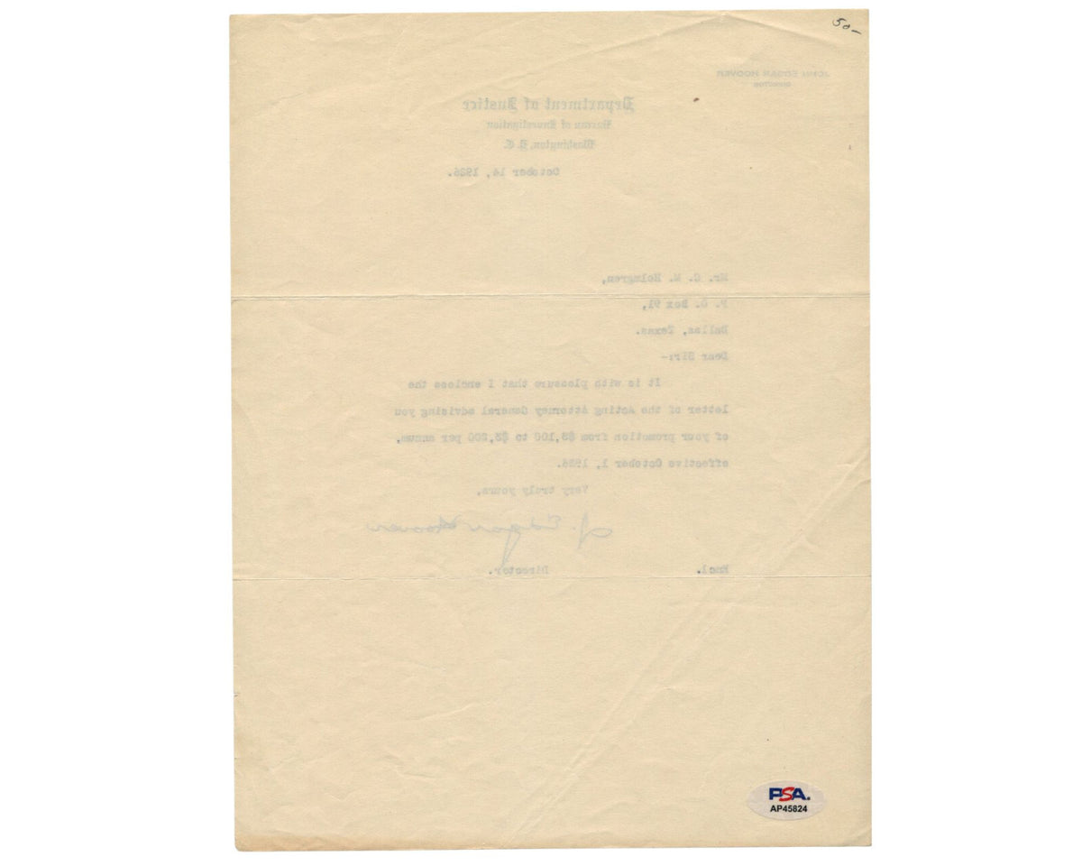 Bydir Letter FBI Dir. J. Edgar Hoover Signed Letter Promoting FBI Agent! Early Exam ...