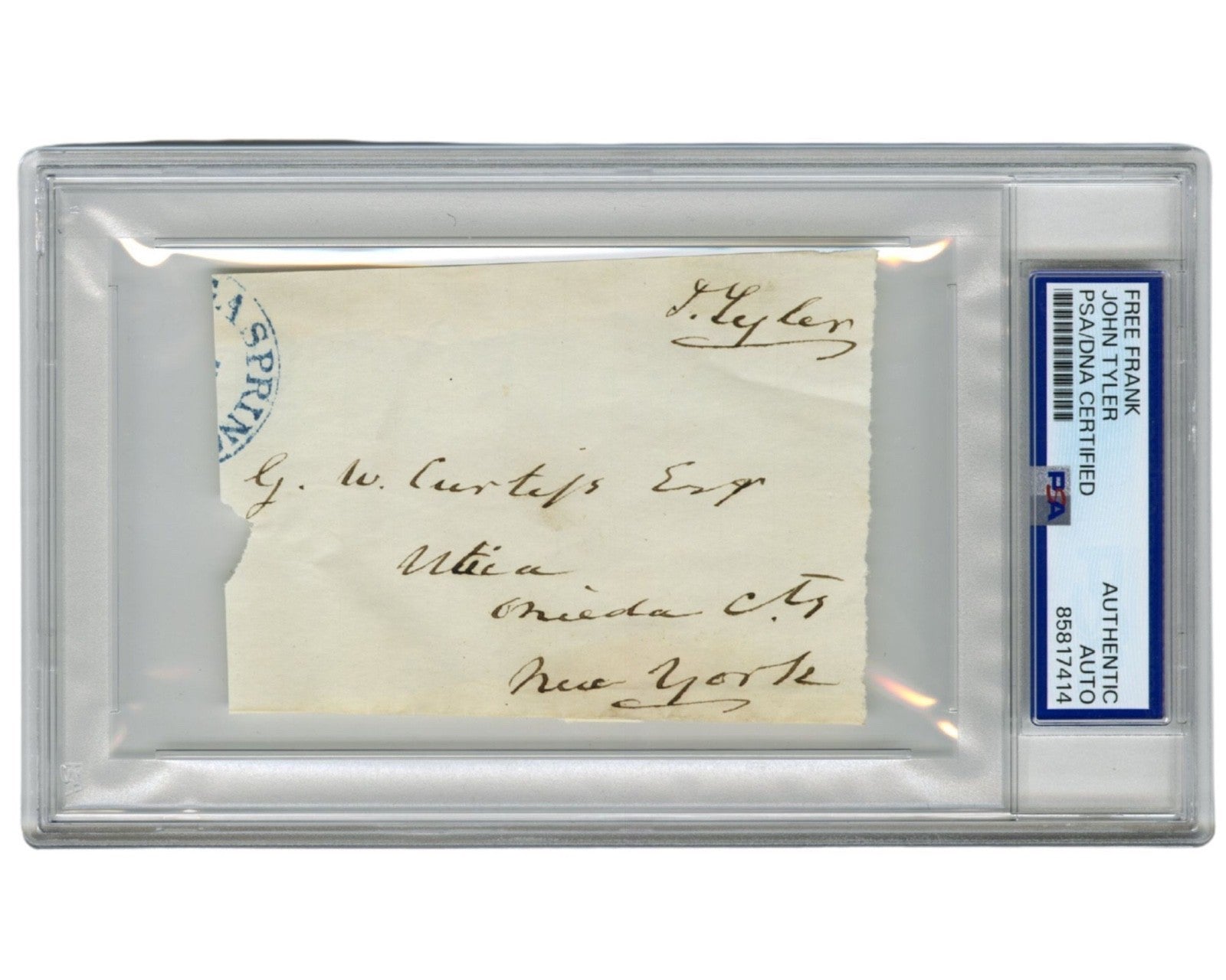 President John Tyler Signed Free Frank to New York! PSA Auto