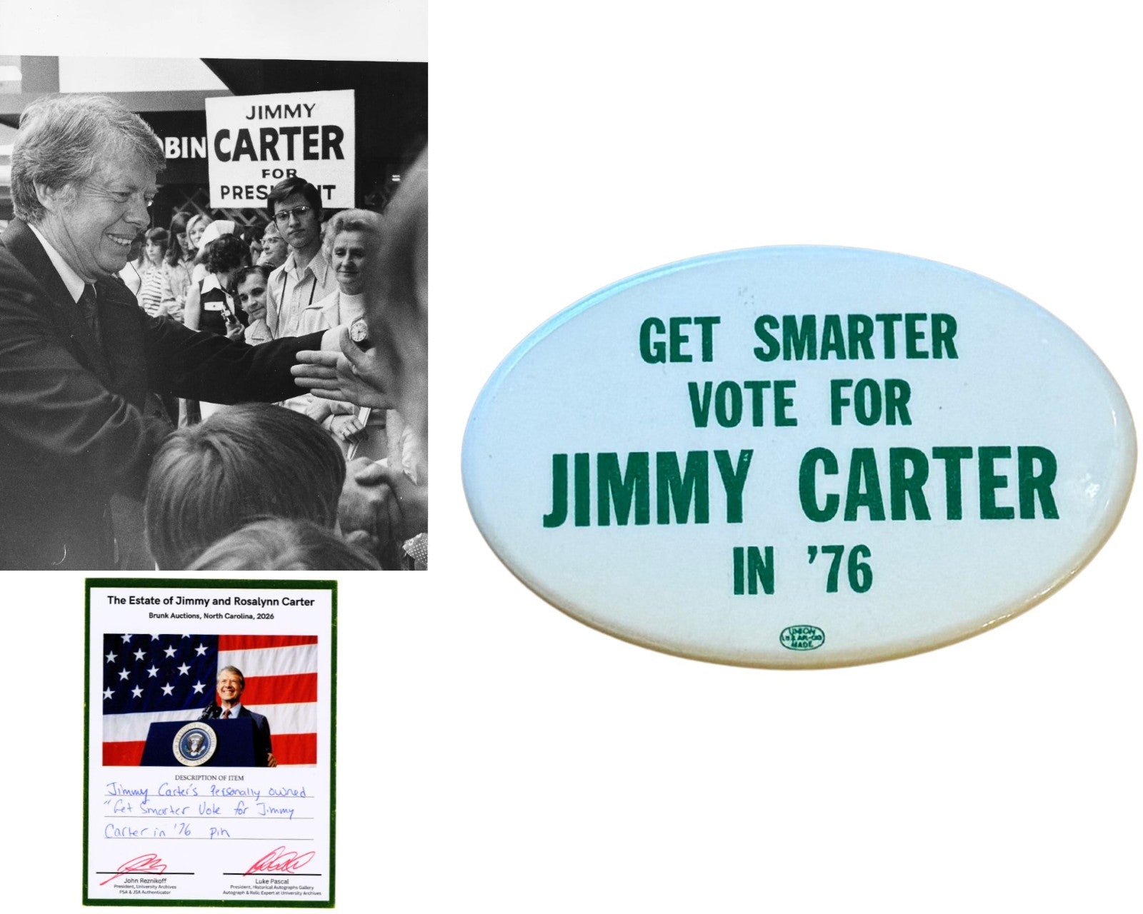 President Jimmy Carter Personally Owned Campaign Pin Ex. Carter Estate