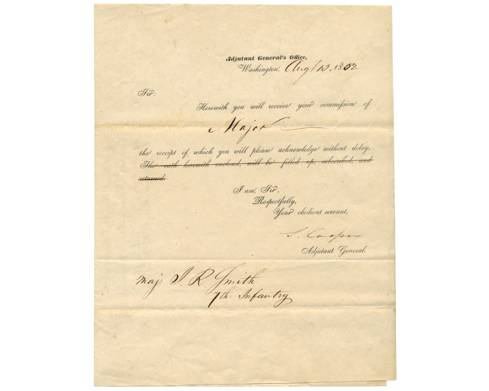 Civil War Key Confederate Adj. General Samuel Cooper Promotes Soldier PSA Auto