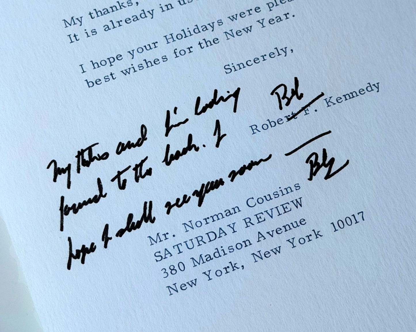 Attorney General Robert F. Kennedy Twice Signed Letter PSA Gem Mint 10