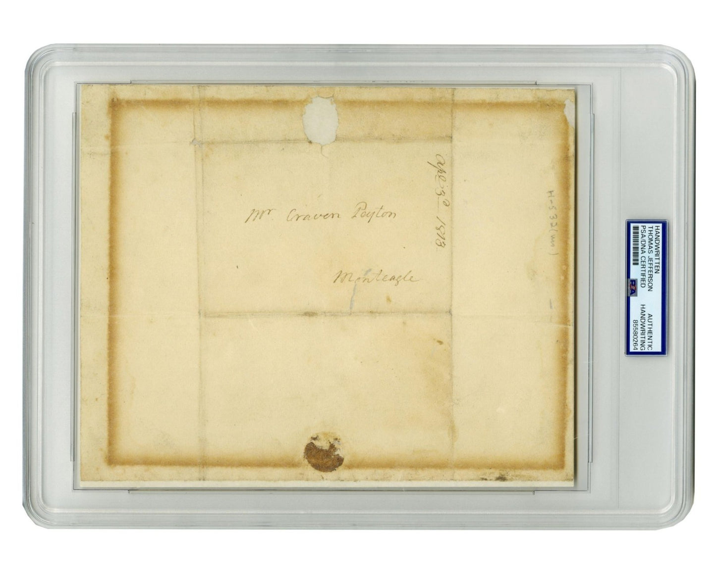 Thomas Jefferson Authentic Signed 3.25x4.65 Free Frank Auto NM 7 PSA/DNA Slabbed
