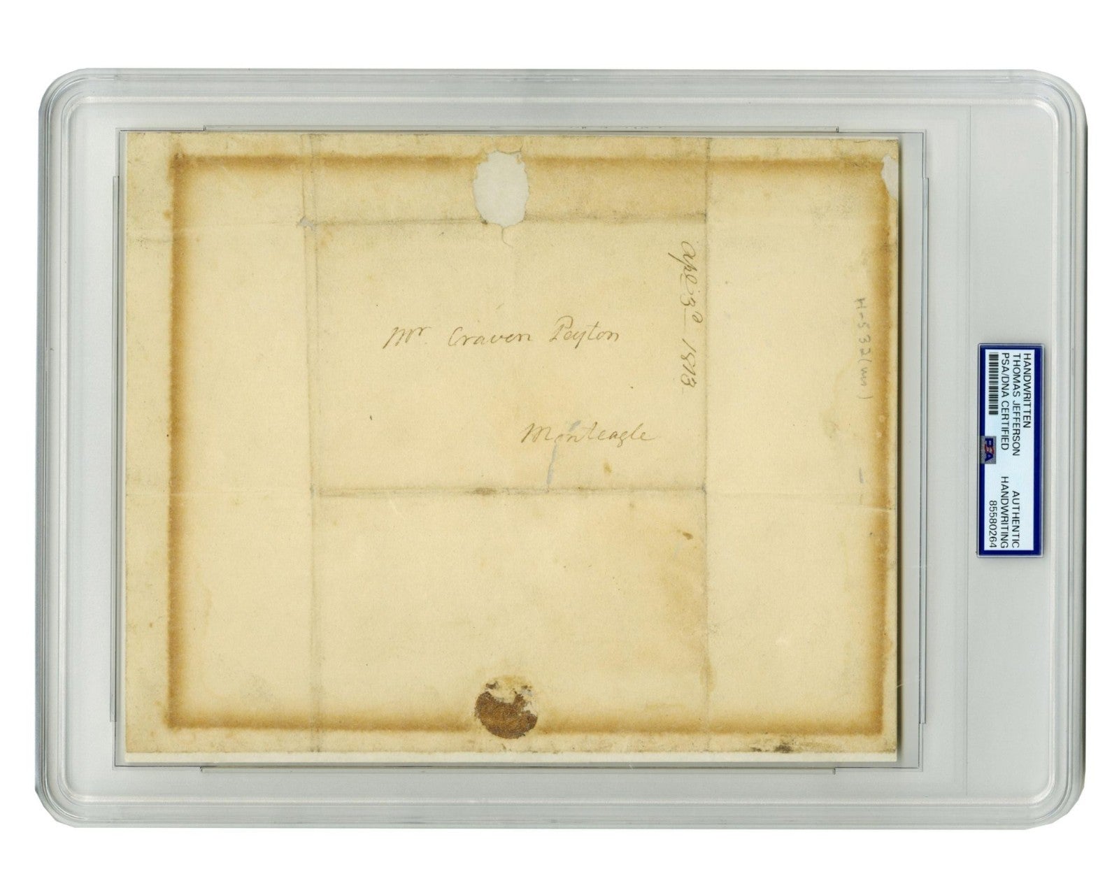 Thomas Jefferson Authentic Signed 3.25x4.65 Free Frank Auto NM 7 PSA/DNA Slabbed