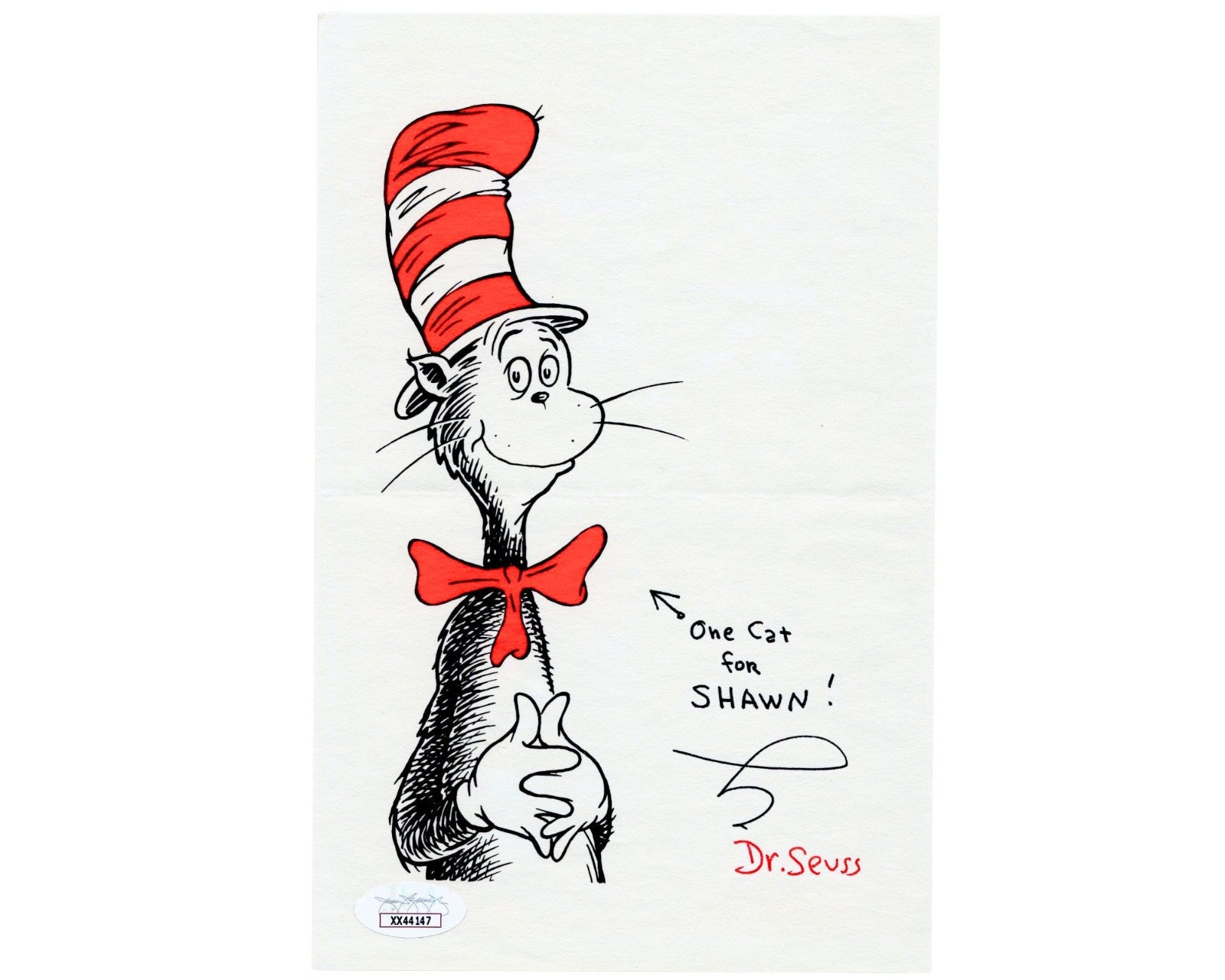 Dr. Seuss Boldly Signed "Cat in the Hat" JSA Auto "One Cat For Shawn!