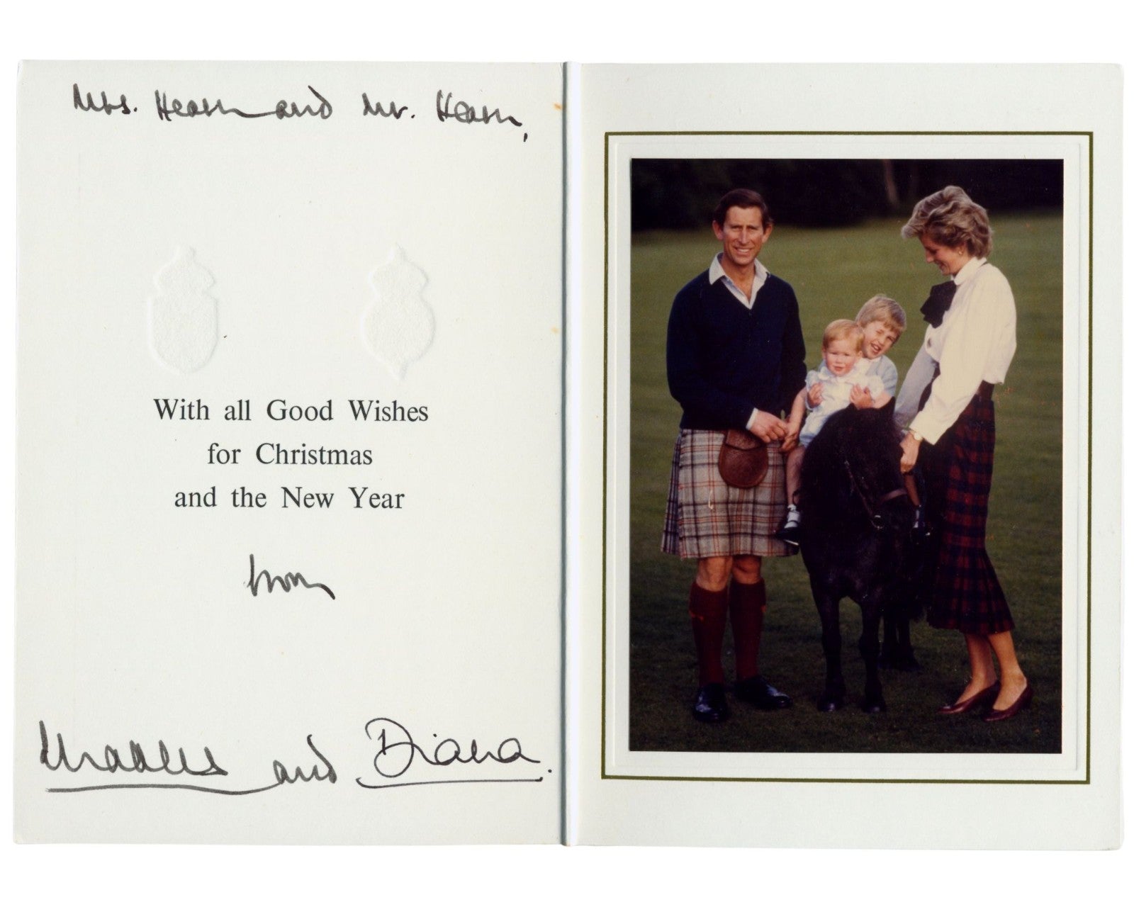 PRINCESS DIANA & KING CHARLES Signed Christmas Card w/ Harry & William PSA Auto