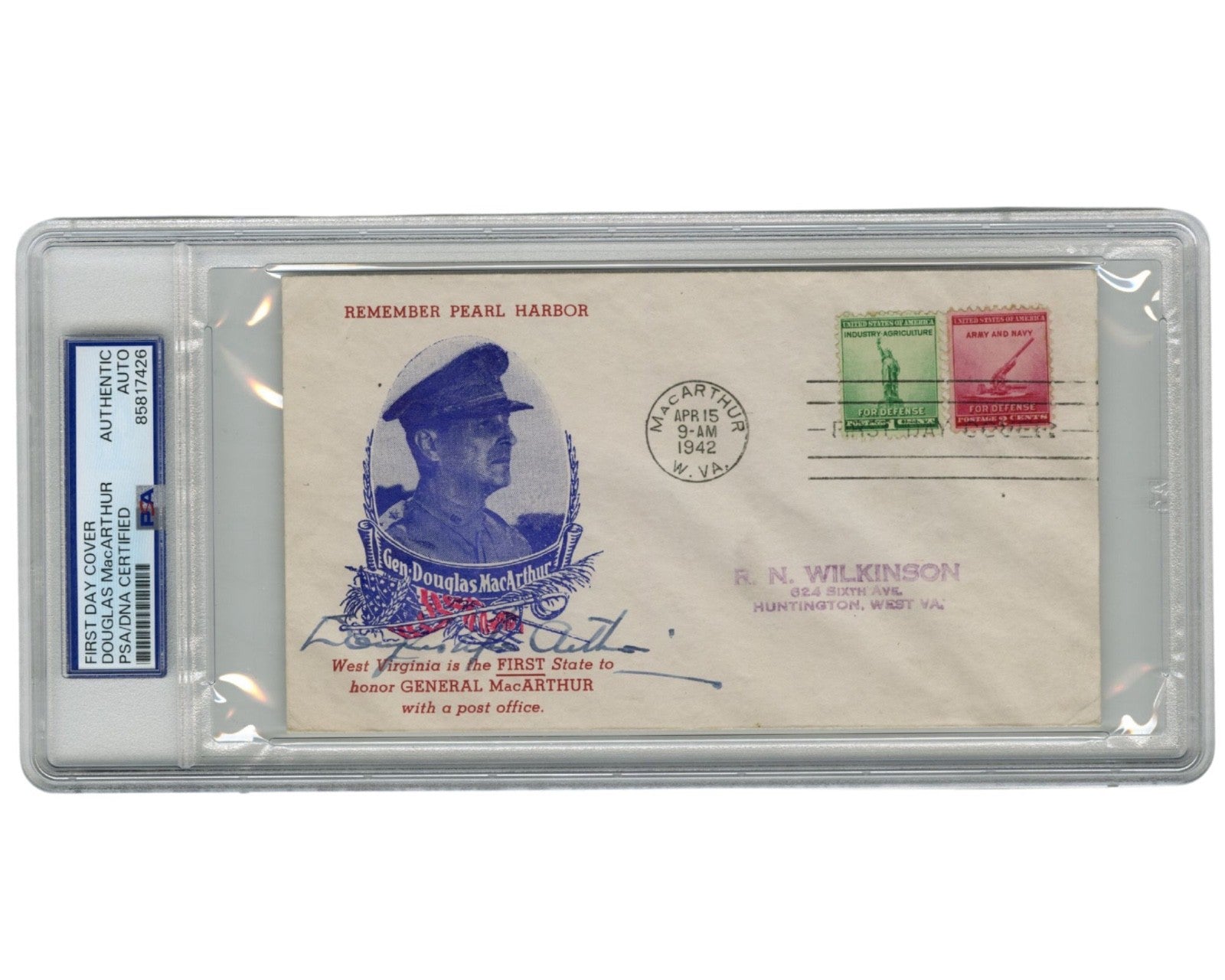 General Douglas MacArthur Signed WWII "Remember Pearl Harbor" FDC PSA Auto