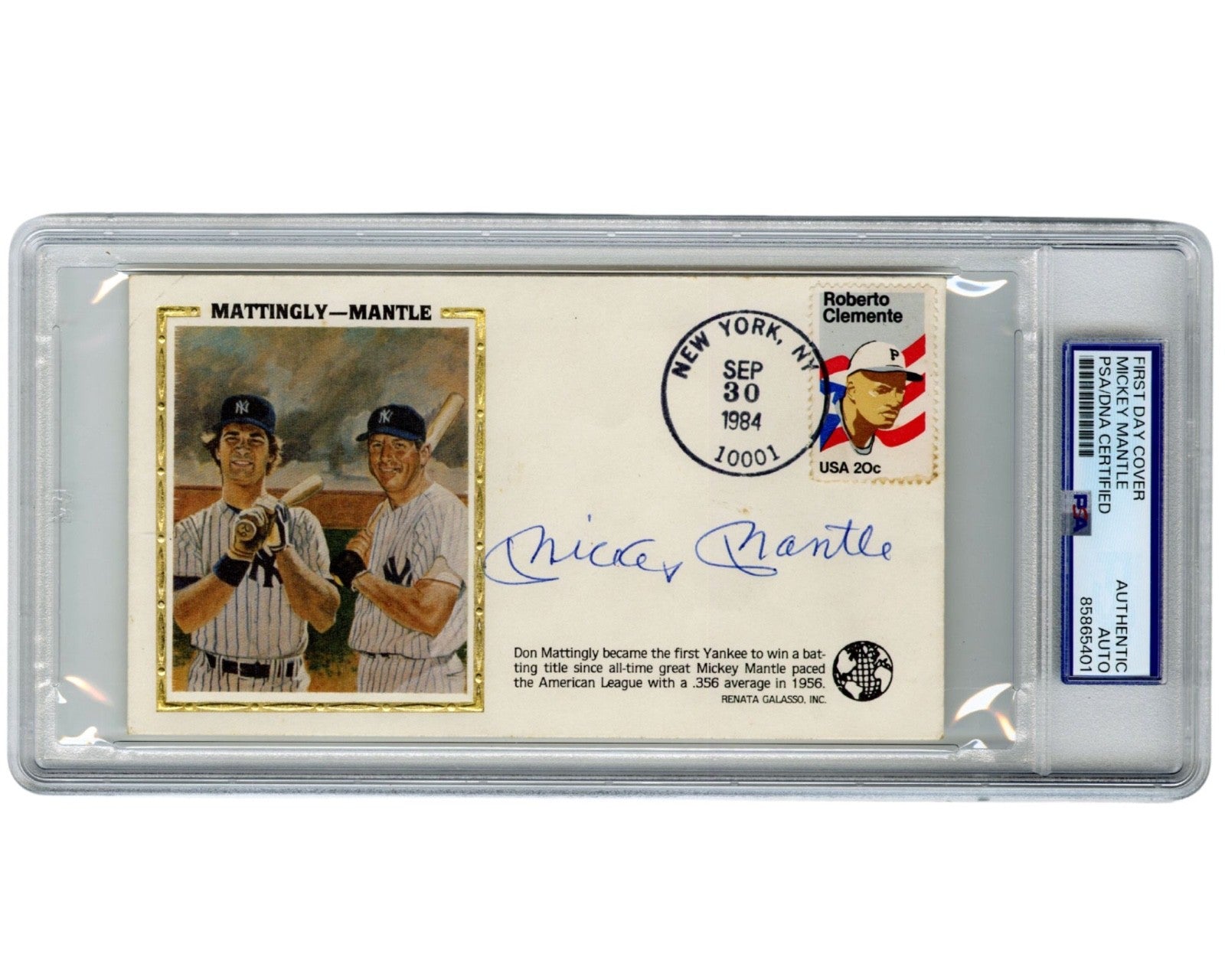 Yankees Legend Mickey Mantle Signed First Day Cover w/ Mattingly! PSA Auto