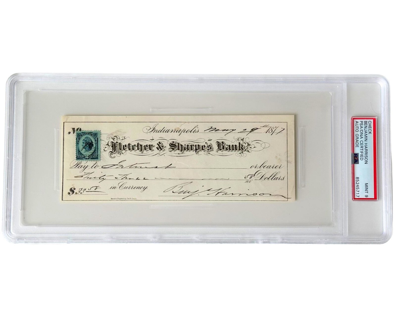 President Benjamin Harrison Signed Check PSA Mint 9 Auto