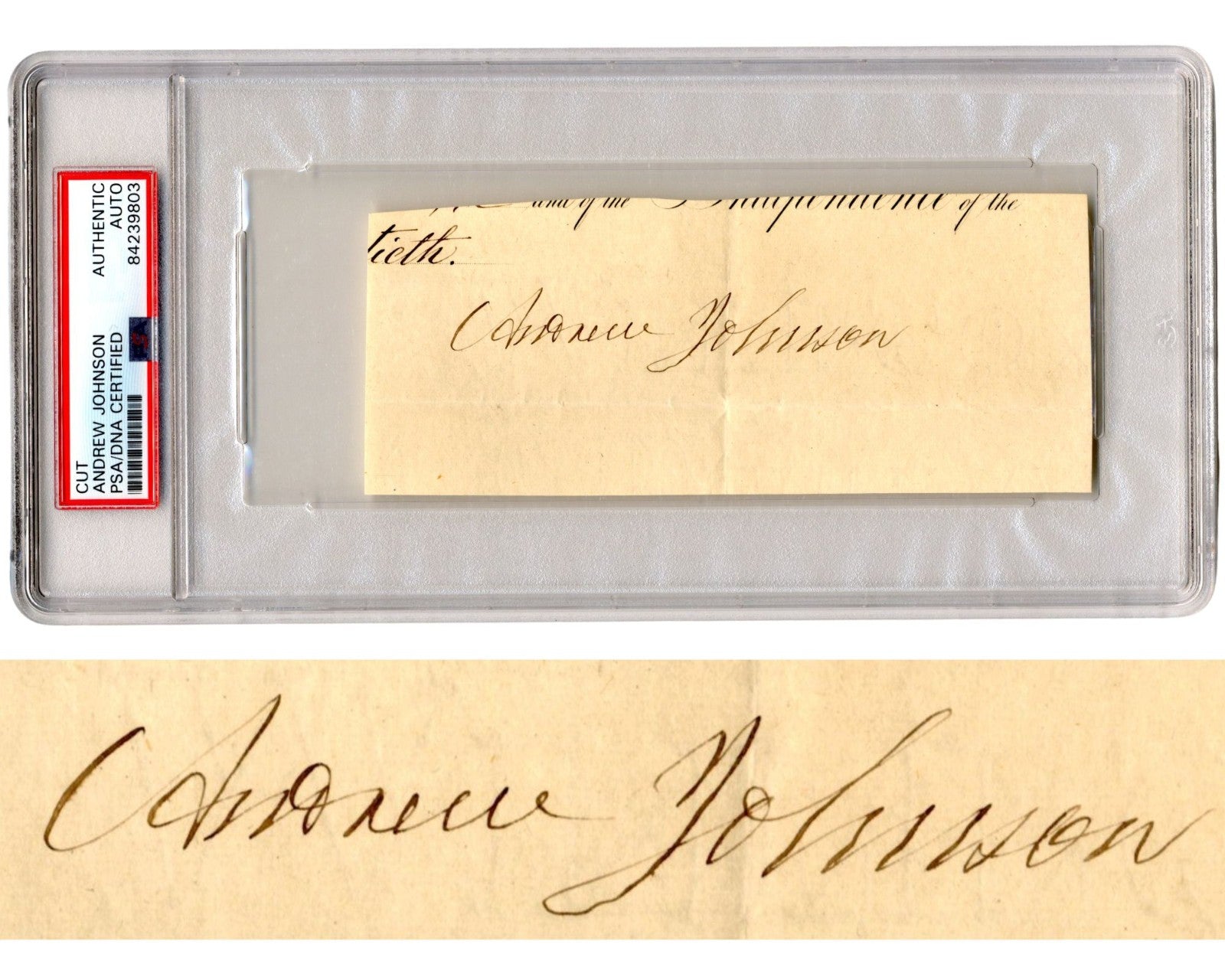 President Andrew Johnson Boldly Signed Cut Autograph, Likely as Pres! PSA Auto