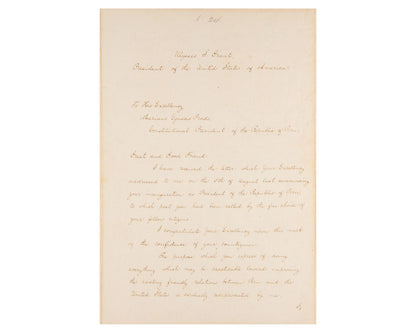 President ULYSSES S. GRANT Rare Diplomatic Signed Letter To Peru Pres. PSA
